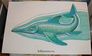 1980 ARGUS ART PRINT COLLIN FRY ICTHYOSAURUS DINOSAUR NILES ILLINOIS LITHOGRAPH - Foto 1 di 4