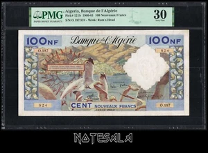 ALGERIA ARGELIA 100 Nouveaux FRANCS 1960-61 Pick-121b VF PMG 30 S/N O.187 824 - Picture 1 of 3