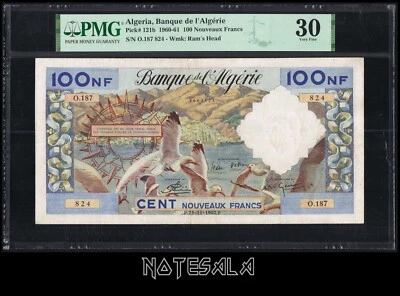ALGERIA ARGELIA 100 Nouveaux FRANCS 1960-61 Pick-121b VF PMG 30 S/N O.187 824 - Image 1 of 3
