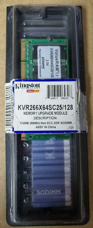 KINGSTON KVR266X64SC25/128 128MB DDR1 PC2100 200PIN SODIMM LAPTOP MEMORY - Image 1 of 1