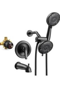 Tub and Shower Faucet set dual 2 in 1 Handheld and Rain Wall Mount Matte Black - Picture 1 of 6