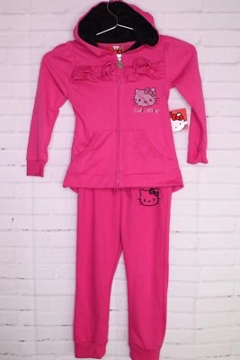 Conjunto de 2 piezas de pantalones con capucha rosa Hello Kitty para niñas talla 4 estrás manga larga Foto 1 de 4