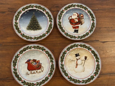 JUEGO DE 4 Sakura DECK THE HALLS 8.25" Plato de Ensalada Navidad David Carter Marrón Foto 1 de 4