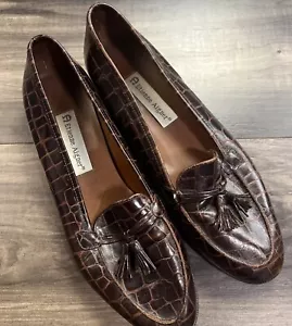 Mocassini Etienne Aigner donna 9M marrone scarpe texture coccodrillo con nappe - Foto 1 di 8