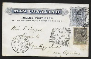Machonaland covers 1899 uprated PC Salisbury to Wijnberg per Train - Picture 1 of 2