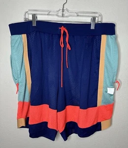 Puma Court Mesh Navy Coral Colorblock Athletic Shorts Size 2XL - Picture 1 of 9