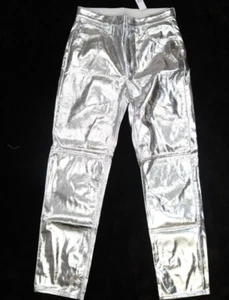 Gap High Rise Vegan Leather Cheeky Straight Pants Silver Metallic Women 31/ 12 T - Picture 1 of 12