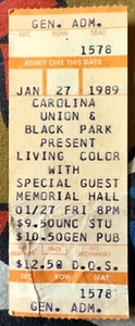 LIVING COLOR - JANUARY 27, 1989 - MEMORIAL HALL - TICKET - Picture 1 of 2