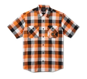 Harley Davidson Men's Bar & Shield Wrinkle Short Sleeve Shirt Orange 96550-24VM - Picture 1 of 2