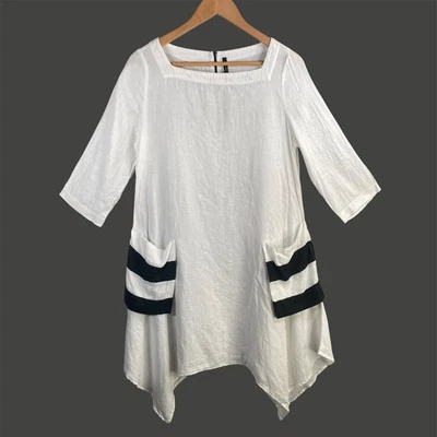 Vestido túnica IC by Connie K lino a rayas asimétrico Lagenlook boho chic indie Foto 1 de 4