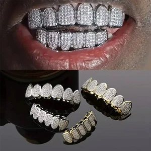 Set Denti Grillz Bocca Superiore Inferiore per Denti Oro Argento Griglie Rimovibili Gioielli - Foto 1 di 15