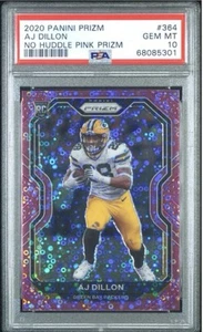 AJ Dillon rookie 2020 Panini Prizm #364 No Huddle Pink Prizm /15 PSA 10 - Picture 1 of 2