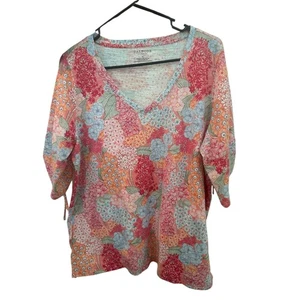 Talbots Plus Top for Woman 3/4 Sleeves V Neck Sz 1X Floral Multicolor - Picture 1 of 7