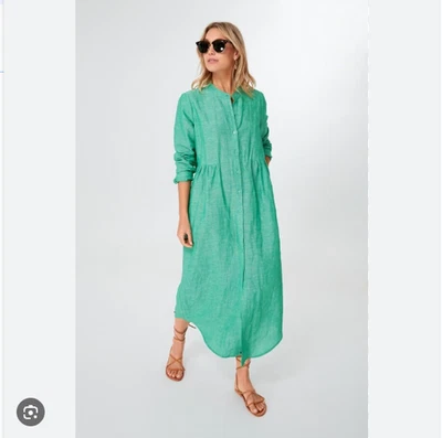 Tuckernuck Lydell Sea Green Linen Maxi Shirt Dress Beach Vacation Boho Sz M - Image 1 of 4