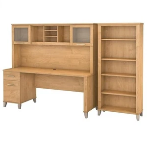 Bush Furniture Somerset 72W Desk with Hutch and Bookcase in Maple Cross - Picture 1 of 7