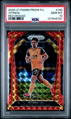 2020-21 Panini Prizm P/L #140 Vitinha Red Mosaic /159 RC novato PSA 10 (pop 3) - Imagem 1 de 2