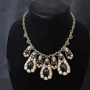 Kate Spade PAISLEY PARK Black Cream & Gold TONE BIB STATEMENT NECKLACE Sz 20” - Picture 1 of 8