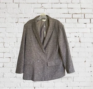 NWT Max Studio Double Breasted Grey Tweed Blazer Size Large - Picture 1 of 12