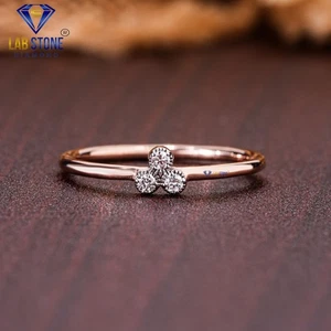 0.054 TDW Round Cut Diamond 18K Rose Gold Ring Minimalist Ring Labstone - Picture 1 of 5