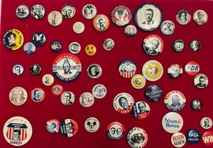 Vintage 50 Lot Presidential Campaign Pin Button Pinback Presidents Nixon Truman - Bild 1 von 16