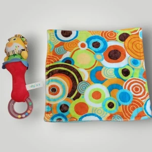 Lovey W/Circles & Minky Dot Reverse Side + Babyfans Plush Cloth Lyon Rattle - Picture 1 of 6