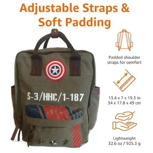 MVL Marvel Captain America Vintage Military Army Zip-Top Canvas Rucksack - Bild 1 von 7