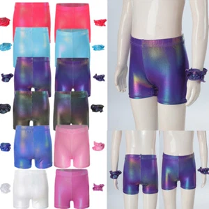 Kids Girls Set Dance Outfit Elastic Waistband Suit Performance Dancewear Shiny - Picture 1 of 72