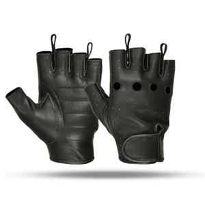 Guantes de motocicleta Hugger de cuero de ciervo sin dedos para hombre con palma acolchada de gel - Imagen 1 de 7