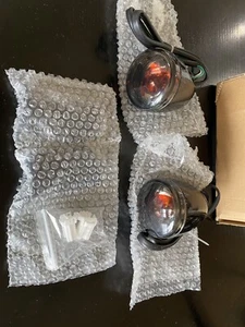 HTT HarleyDavidson rear turn signal lights,Smoke lens,Black heavy metal brackets - Picture 1 of 6