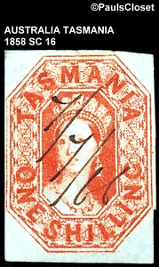 AUSTRALIA TASMAINIA 1858 SC 16 QUEEN VICTORIA VERMILLION 1/- IMPERF UNG FINE - Picture 1 of 2
