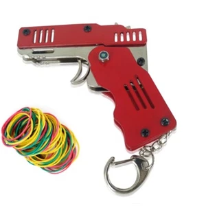 Red Rubber Band Mini Metal Folding Gun 6-Shot With 100+ - Picture 1 of 7