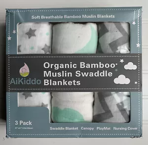 AiKiddo Bio Bambus Musselin Swaddle Decken (3er Pack) | NEU in beschädigter Box - Bild 1 von 3
