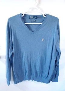 Polo por Ralph Lauren Suéter Tejido Para Hombres Talla 2XB/26 Logo de Poni Cuello en V Algodón Pima - Imagen 1 de 6