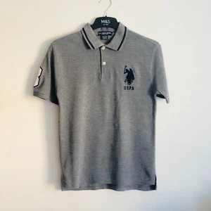 U.S. Polo Assn. Boys Age 10-12 Years Grey Polo Shirt Collared Short Sleeves Logo - Picture 1 of 11