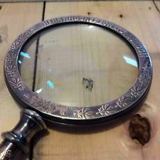 Nautical Antique Brass Magnifying Glass Vintage Magnifier Handle Table Top Item