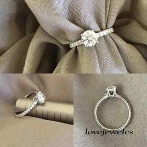 Anillo de boda redondo de oro blanco de 14 K con halo oculto de diamantes creado en laboratorio de 1,50 quilates - Imagen 1 de 5