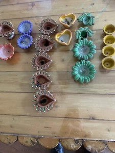 Lot 19 Candle Holders Clay Diya Diva Diwali Made In India Total 19 Pieces - Picture 1 of 16