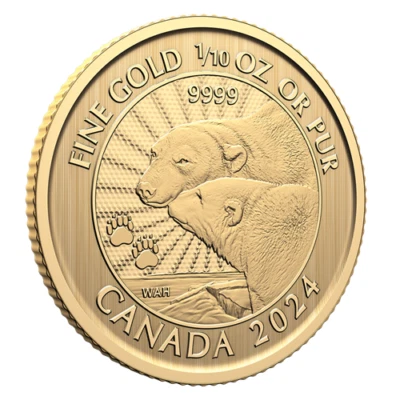 MAJESTIC POLAR BEARS 2024 CANADA 1/10oz .9999 Pure 24k GOLD Bullion $5 Coin - Image 1 of 4