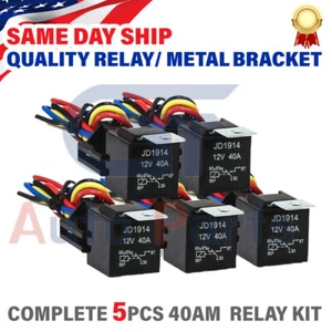 5 Pack Relay Switch 5Pin Harness Socket 12VDC 40A Waterproof Automotive Car SPDT - Picture 1 of 12