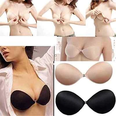 Silicone Invisible Bra Backless Adhesive Stick On Push Up Gel Strapless A-D Cup - Image 1 of 4