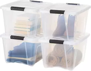4 Pack 32Qt Stackable Plastic Storage Bins with Lids Clear Tubs Boxes Containers - Picture 1 of 9