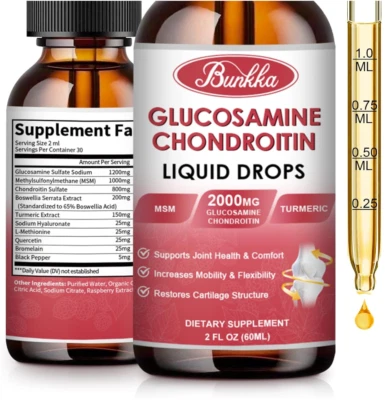 Gotas líquidas de glucosamina condroitina MSM 2000 mg antioxidante de apoyo articular 2 oz Foto 1 de 4