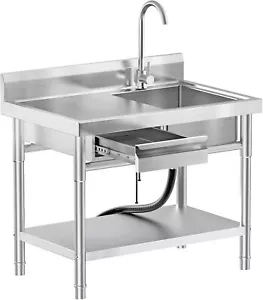 Stainless Steel Freestanding Single Bowl Laundry Sink with Workbench Drawers - Picture 1 of 7