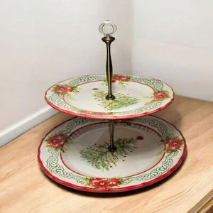 Pioneer Woman Holiday Cheer 2-Tier Ceramic Christmas Serving Tray EUC - Picture 1 of 7