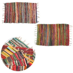 Set of 2 Random Colour Hand Made Cotton Rich Chindi Floor Rugs 60 x 90 cm - Picture 1 of 2