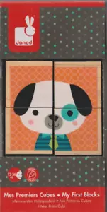 "MY FIRST BLOCKS" (Mes Premiers Cubes) Animal Cube Face Puzzles by JANOD France - Picture 1 of 4