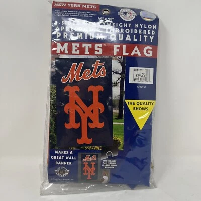 Heavyweight Nylon Applique & Emboidered NY Mets Flag 2 Sided 44x28 - Image 1 of 2