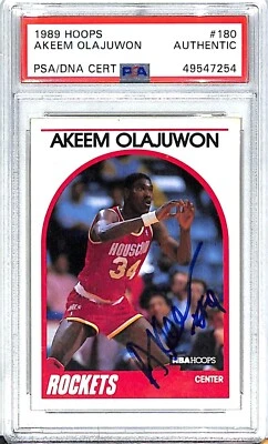 1989 90 Hoops AKEEM OLAJUWON Signed Autographed Rockets Card 180 PSA/DNA Slabbed - Image 1 of 3