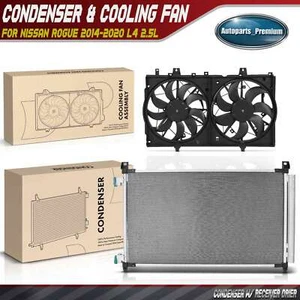 AC Condenser & Dual Cooling Fan Assembly Kit for Nissan Rogue 2014-2020 L4 2.5L - Picture 1 of 9