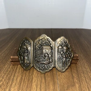 Vintage BURMESE Brass 3 Part Belt Buckle Mandalay Village Scene - Picture 1 of 8
